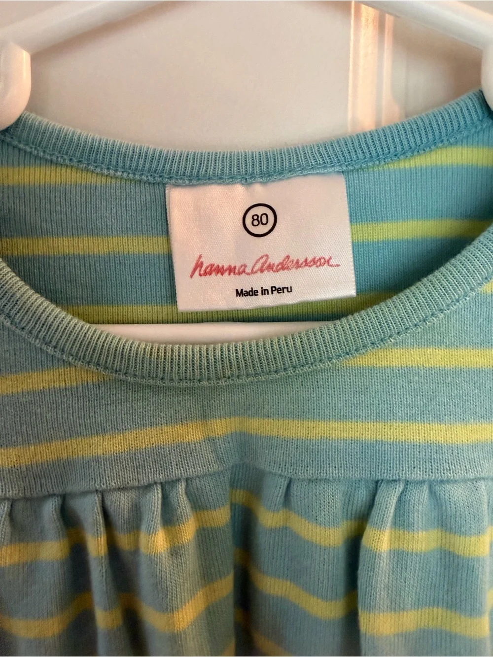 Hanna Andersson Blue & Yellow Striped Long-Sleeve dress 80 2T